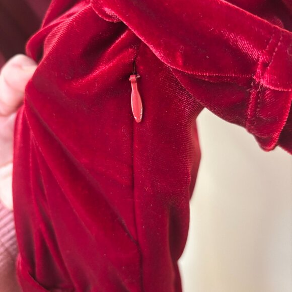 Chelsea28 RomanticBurgundy Velvet Wrap Dress Flutter Sleeve Front Slit Rope Belt - Picture 5 of 13